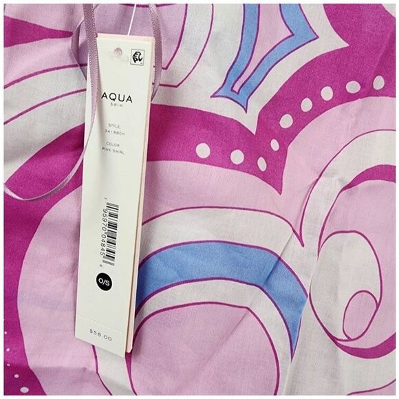 AQUA Swim Bloomingdales O/S Pink Swirl Pareo Cotton Printed Beach Cover-Up Skirt - Picture 6 of 8